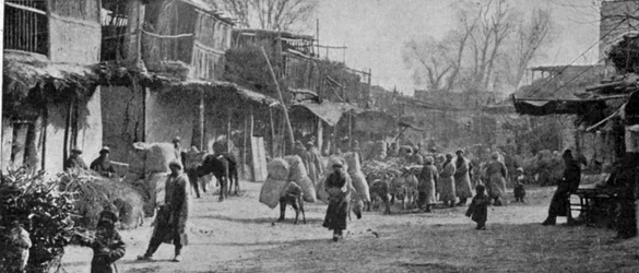 Eine Szene in den Straßen von Yarkand, Illustration aus The King, 25. Mai 1901